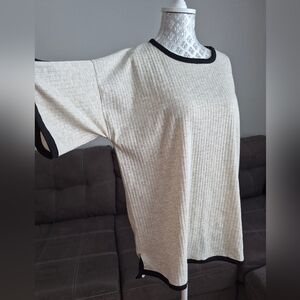 Boohoo Beige Ribbed Top with Black Accents